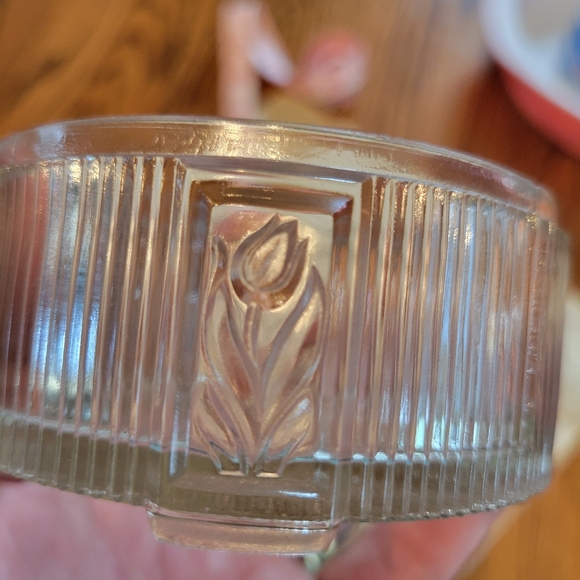 Art Deco Powder Jar Vintage Dresser Jar Trinket Dish Floral Tulip ~ Pretty! - Picture 13 of 16